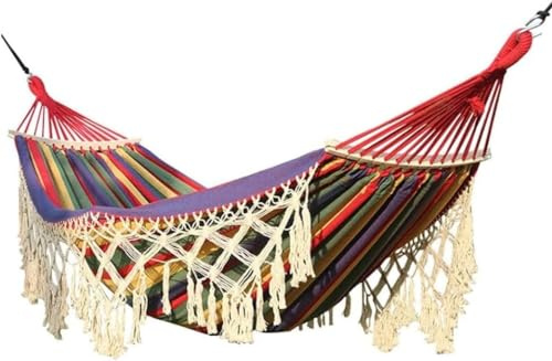 Amaca da campeggio in tela ispessita con barra di spalmatore in legno Altalena interno/esterno per escursionismo, viaggi, relax, portatile, durevole, leggera, essenziale da viaggio