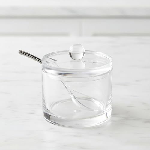 DKUWBJAS Sugar Bowl with Lid & Spoon, 8 Oz Acrylic Container Dishwasher Safe & Airtight, Perfect for Coffee, Tea, Cereal, and Kitchen Countertop Storage - Clear Canister Jar Dispenser