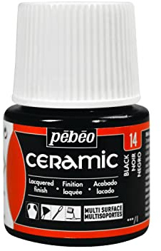 Pebeo 025-014 Ceramic, Enamel Effect Paint, 45 ml Bottle - Black, 1.5 Fl Oz (Pack of 1)