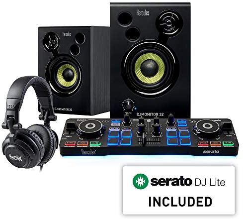 Hercules DJ Starter Kit | Starlight USB DJ Controller with Serato DJ Lite Software, 15-Watt Monitor Speakers, and Sound-Isolating Headphones