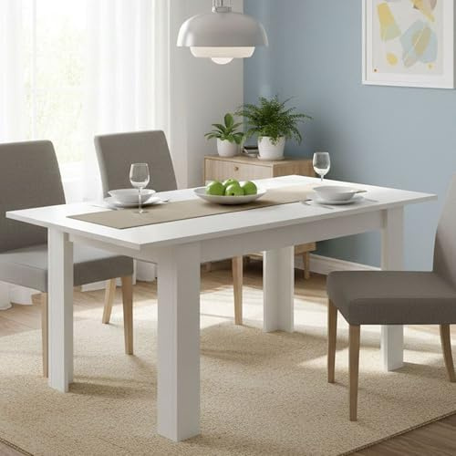 Dmora - Table extensible Caladora, Console extensible multi-positions, Table à manger avec rallonge, 140/190x90h77 cm, Blanc