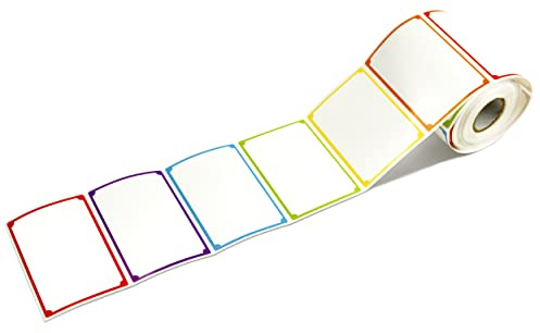 300 Etiquetas adhesivas para escribir nombres con línea perforada, para el hogar de la oficina de la escuela (6 bordes coloridos, 9 x 5.6 cm cada uno) ...