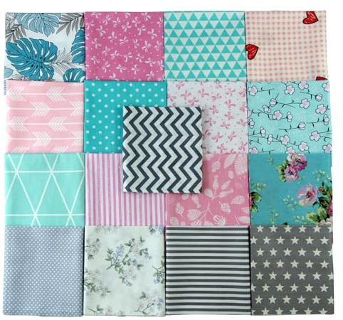 Jukway 17 st bomullstygpaket 25 x 25 cm tygrutor tryckta mönster handgjorda hantverkslappverk tygpaket för sömnad, quiltning, gör-det-själv-dekoration, scrapbooking, handarbete (25 x 25 cm)