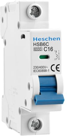 Heschen Leitungsschutzschalter HSB6C, 16 Amp Strom, 1-polig, Typ C, 6 kA Schaltleistung, DIN-Schienenmontage