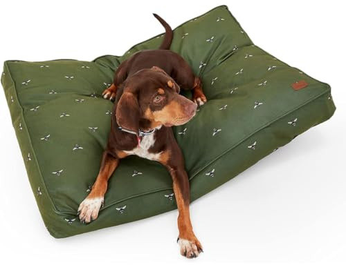 Rosewood x Joules Khaki Bee Print Mattress for Dogs, Large Dog Bed, Thickly Padded, Non-Slip Base, Washable, Luxury Pet Bed for Large Dogs