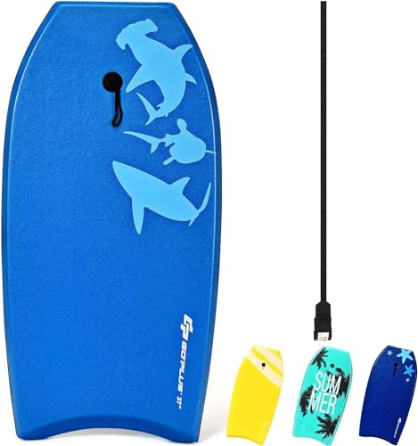 GOPLUS 33/37/41 Bodyboard,Planche à Vagues Bodyboard 105cm,Bodyboard avec Motif Coloré,Bodyboard Léger et Résistant,Planche Idéale pour Surfer Les Vagues,Laisse de Poignet
