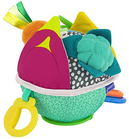 Infantino Busy Lil’ Sensory Ball - 9 Activities, Teether, Selfie Mirror, Rattle Sounds, Encourages Fine and Gross Motor Skill Development, for Babies 3M+