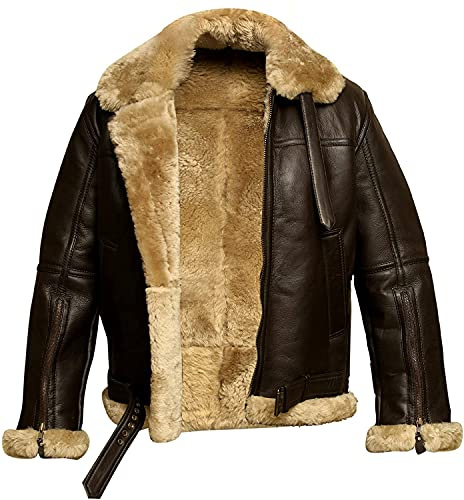 Chaqueta de cuero de aviador Raf para hombre, borrego auténtico, piel de oveja genuina, bombardero B3, chaqueta de vuelo para invierno, abrigo WW2 - Marrón, marrón, M