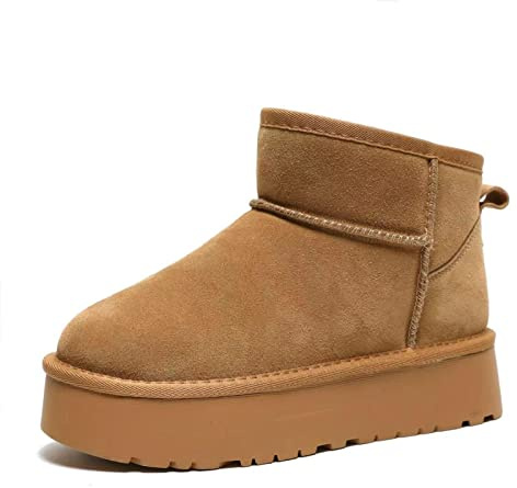Earnmore Bottes de neige à plateforme pour femme, bottes d'hiver en peau de mouton australien, bottes classiques résistantes à l'eau, bottes d'hiver confortables 35EU marron