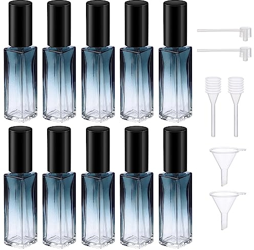 Segbeauty Parfümzerstäuber Nachfüllbar 10ml, Parfum Zerstäuber für Unterwegs, Glasparfümfläschchen mit Trichter, Tropfer, 10 Stück Parfüm Sprayer mit Blauem Farbverlauf für Reise Flugzeug Tragen