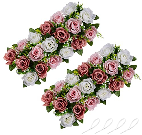 NUPTIO Hochzeit Blumenschmuck für Tische 2 Stück 50cm Lange Frühlingsblumen Arrangements Künstlicher Tafelaufsatz Elegante Staubige Rose Gefälschte Blumen für Party Hochzeiten Esstisch