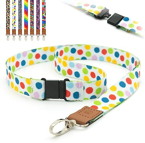 Lanyards Tomorrow Correa para el cuello lanyard cordones Tirador de seguridad preimpreso con diseño de lunares de colores, clip de metal, soportes para tarjetas de identificación, 2 cm, paquete de 10