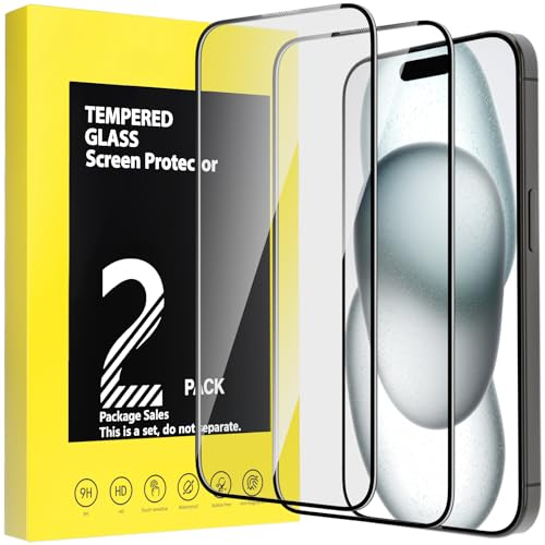 Rikazon Protector Pantalla for iPhone 16/15 6,1 Pulgadas, 2 Piezas Cristal Templado Dureza 9H Antiarañazos Protectora Antihuellas Sin Burbujas 0,33mm Ultra Resistente HD Clear Bordo Negro