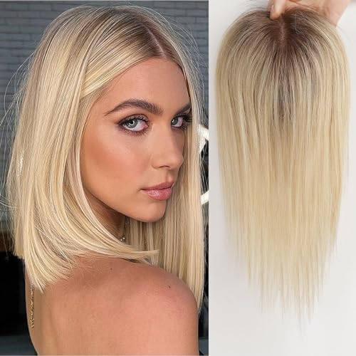 EMMOR Echthaar Toupets für Frauen, 100% handgeknüpfte Toupets mit Schweizer Spitzenbasis, Größe 3,5 Zoll x 4 Zoll, 12 Zoll