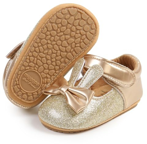 RVROVIC Baby Girl Moccasins Infant Princess Sparkly Premium Lightweight Soft Sole Prewalker Toddler Girls Shoes(0-6 Months,Rabbit Gold)