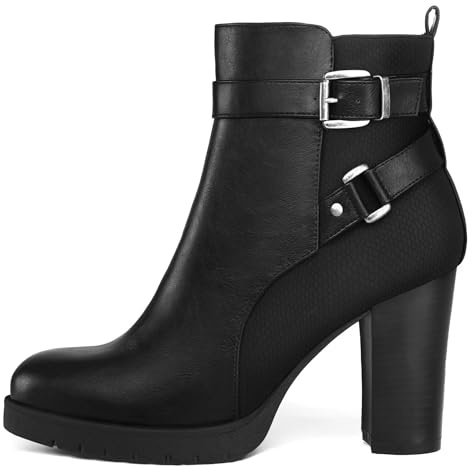 mysoft Women's Ankle Boots Chunky Stacked Heel Zipper Booties - Available in Wide Sizes