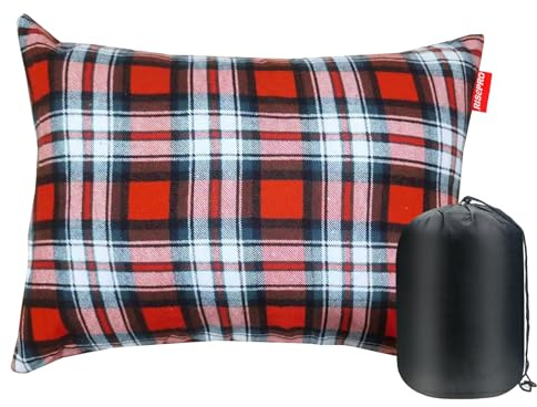 RISEPRO Outdoor Camping Pillow Lightweight, Compressible, Flannel Travel Pillow Cases, Washable Removable Pillow Cover Camping and Backpacking Red