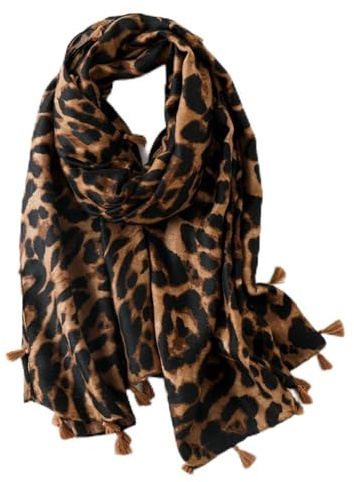 TMTGTS Bufanda para mujer, estampado de leopardo, 180 x 90 cm, pañuelos de cuello de invierno con flecos, bufanda suave a la moda, bufandas de Leo, accesorios largos y elegantes, estampado de