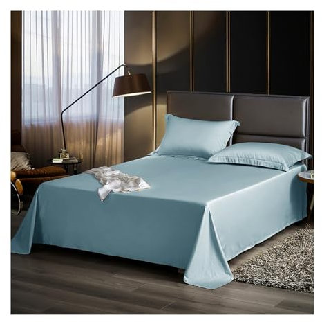 Bettlaken Haustuch Betttuch ohne Gummizug aus 100% langstapeliger Baumwollsatin Bettlaken Leintuch in Hotelqualität Ultraweiche Bettwäsche(Light Blue,160x230cm)