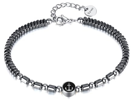 ATEIELLI Pulsera Hematita Acero Inoxidable Piedras Naturales para Hombre y Mujer B336 (Ancla)