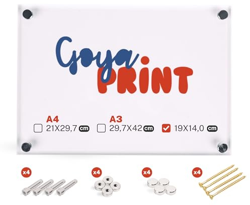 GOYAPRINT Doble Placa de Metacrilato Transparente Para Atornillar Marco de Acrílico Con Embellecedores Metalicos (5+5 mm, 19x14 cm)
