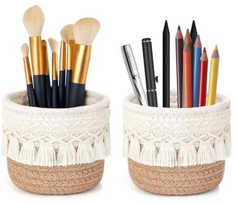 Fleymu Make-up Pinselhalter Organizer mit Boho-Dekor, 2 Stück Schminkpinsel Behälter, Stiftbehälter Schreibtisch, Schminktisch Schreibtisch Organizer, für Schminktisch, Badezimmer, Schlafzimmer