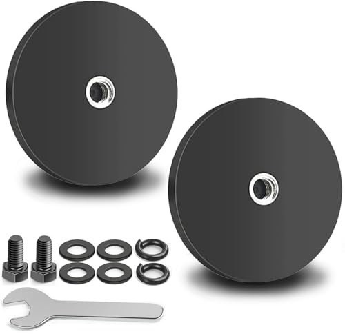 Cveenk 2 Stück Neodym Magnete Gummiert 55kg Haftkraft, Ø 88mm Gummi Runde Magnete Anti-Rutsch, Starke Magnete mit M6 Gewinde für Fahrzeuge Lampen Instrumente und Geräte