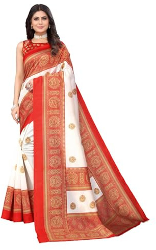 Craftstribe Womens Art Silk Printed Red Sarees For Women With Blouse Piece | Sari for Women