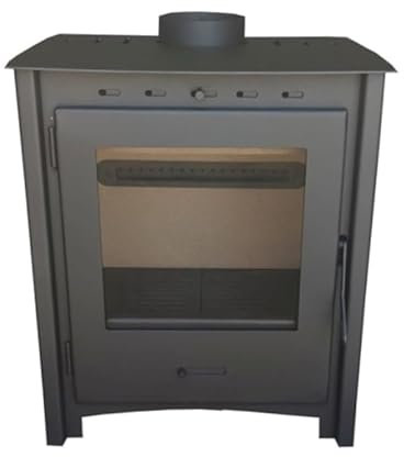 MF Poêle à bois Greta de 12 kW en acier avec chambre en vermiculite et verre céramique propre, combustion efficace et faibles émissions