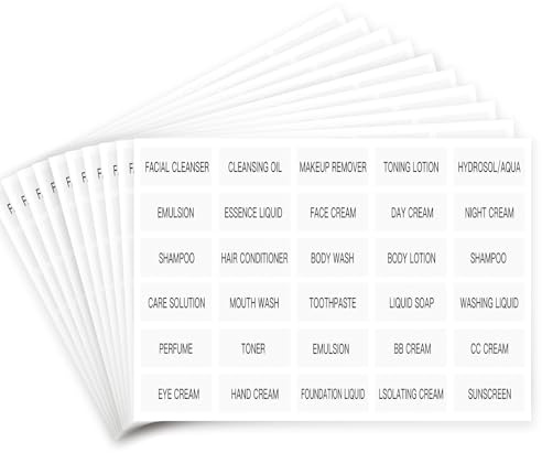 300 pièces/10 feuilles d'étiquettes cosmétiques étanches auto-adhésives auto-adhésives pour soins de la peau Produit Étiquette de voyage Bouteille d'autocollants pour lotion, shampoing