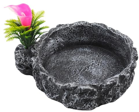 MUYG Reptile Food Dish,Rock Reptile Terrariums Water Dish, Water and Food Bowls Lizard Water Bowl for Leopard Gecko, Tree Frog, Snake, Crested Gecko, Frog