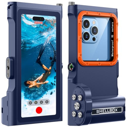 Lanhiem Funda Impermeable Profesional subacuática IP68 15M - para teléfonos iPhone, Samsung, Huawei y Xiaomi (hasta 6,9). Control fotográfico Bluetooth y brújula para Tus Aventuras, Azul