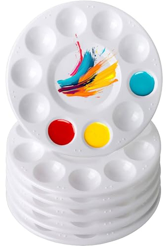 Paleta de Pintura,10 Piezas Paletas Redondas de Pintura,Paleta de Mezcla con 10 Compartimentos,Paleta de Pintura de Plástico Reutilizable Paleta Pintura para Acuarela,Acrílico y Óleo