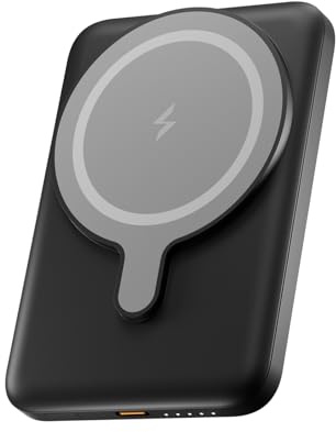 UNIQO Power Mag 5K Power Bank 5 000 mAh, 15 W trådlös laddning, magnetisk PowerBank MagSafe, snabbladdning, USB-C Power Delivery 20 W (PD 3.1), bärbar reseladdare, kompakt, svart
