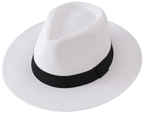 Chapeau de soleil d'été 2026 pour homme à large bord en paille Chapeau de cowboy respirant Chapeau de plage pour l'extérieur Voyage Pêche Jardinage, Blanc1, taille unique
