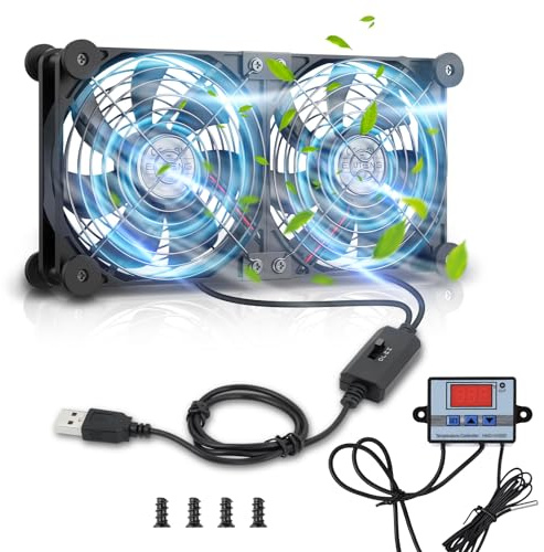 ELUTENG 2 in 1 USB Fan 120mm with Digital Temperature Controller, 5V PC Fans with 3 Adjustable Speeds, Double Row USB Computer Fan 120mm with 8 Shock Absorbent Feet for PS5 PS4/Laptop/TV Box/Router