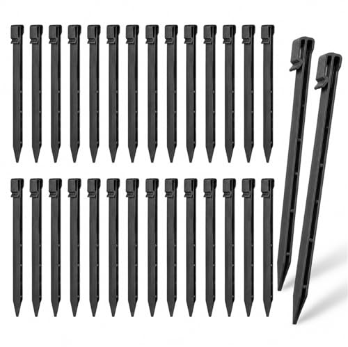 Estacas de Jardín de Plástico 30 Piezas, 25 cm Piquetas de Anclaje al Suelo con Gancho, Clavos de Tierra para Borduras de Césped, Tela Antihierbas, Tubos de Riego y Césped Artificial, Negro
