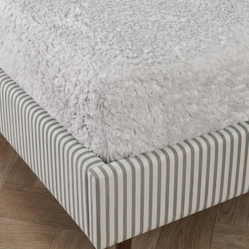 Brentfords Teddy Fitted Sheet Fleece Bedding Superking Fitted Sheet, Silver | Machine Washable Deep Elasticated Edge Cosy Winter Warmer Bedroom Essential