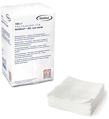 100x MaiMed Mullkompressen, Kompresse, Wundkompressen, Verbandmull, unsteril, 5 x 5cm, 12-lagig