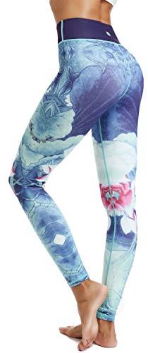 HAPYWER Yoga Leggings Damen High Waist Yogahose Bunt Gym Sport Leggings Tummy Control Running Workout - Stretch Kompressionshose mit Aufdruck für Frauen(Hellblau,M)