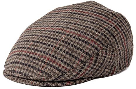FEINION Men's Wool Tweed Newsboy Ivy Cap Gatsby Golf Flat Hat (Houndstooth Coffee, 7 1/2)