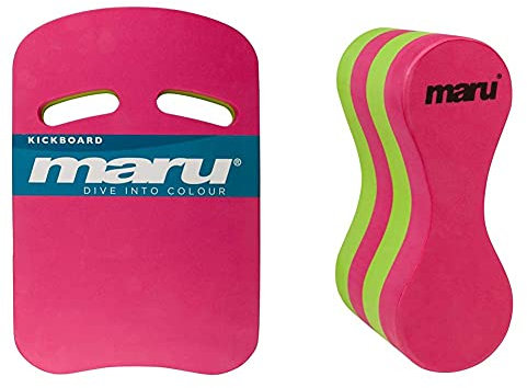 Maru Unisex's AT7123 Kickboard, Pink/Lime, One Size & Unisex-Youth AT7128 Pull Buoy, Pink/Lime, Kids