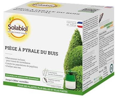 SOLABIOL Piège à Pyrale du buis - Attraction par Phéromone - 1 piège + 2 Seringues - Lutte Contre Les Papillons Mâles - Surveillance 6 Mois pour 180m2 SOPIBUISN