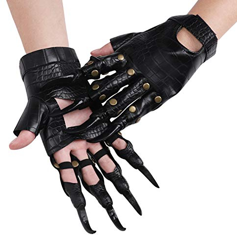 FakeFace Leder Halloween Dragon Claw Handschuhe Schwarz Cosplay Pfotenhandschuhe Halloween Kostüm Handschuhe Horror Requisiten Partykleid Zubehör Cosplay Zubehör