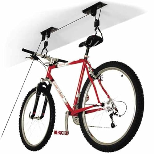 BAKAJI Portabici da Soffitto, Appendi Bici in Sospensione 20 Kg di Sospensione, Ganci per Bicicletta Ideale per Garage, Cantina, Carrucola Sport Ciclismo Rivestimenti Gomma, Fino a 4 Metri di Altezza