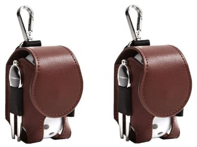 Gofidin 2 Pcs Leather Golf Ball Pouch, Mini Pocket Storage Bag, Portable Waist Holder With Tee Holder, Belt Bag Sack Collector With Clip