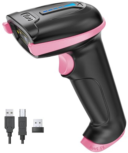 Tera Barcode Scanner Wireless Versatile 2-in-1 (2.4Ghz Wireless+USB 2.0 Wired) with Battery Level Indicator, 328 Feet Transmission Distance Rechargeable 1D Laser Bar Code Reader Handheld 5100 Pink