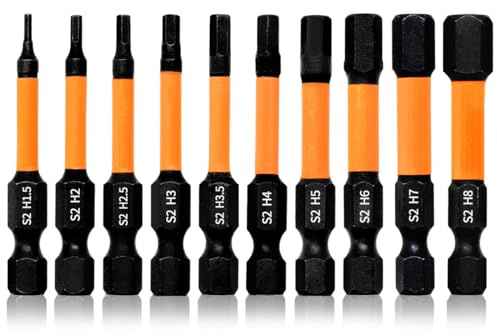 Hilpaty Sechskant Schraubendreher Bit Set 50mm Länge 10tlg. Magnetischer Inbus Bit-Sortiment H1,5 H2 H2,5 H3 H3,5 H4 H5 H6 H7 H8 Hex Schlagschrauber Bits, 1/4 Sechskantschaft