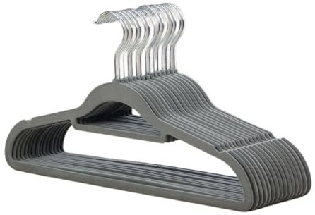 MELA'S Velvet Hangers, Set of 20, Non-Slip Hangers, Small Tie Bar, 360-Degree Rotating Hook, Thickness 0.6 cm, Space-Saving, Length 44 cm for Coats, Trousers, Grey/White/Black (Elegant Grey)