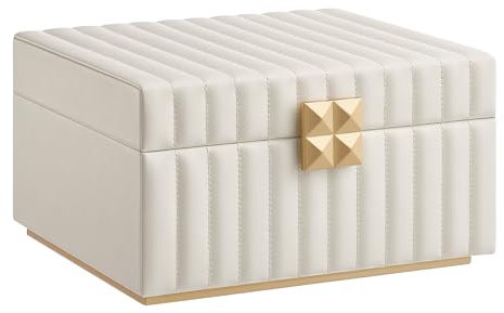 SONGMICS HOME ANAH Collection - 2-Tier Jewellery Box with Mirror, Jewellery Organiser, Removable Tray, PU Surface with Stitching, Floating Effect, 21.5 x 24 x 13.5 cm, Gift Idea, Cloud White JBC182W01